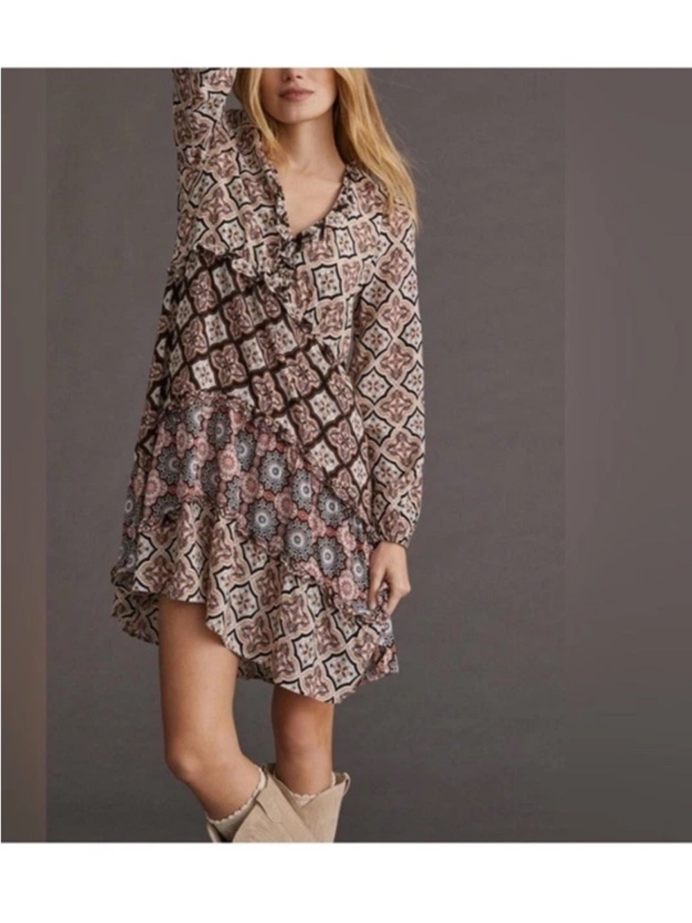 Anthropologie Long Sleeve Boho Dress Size S